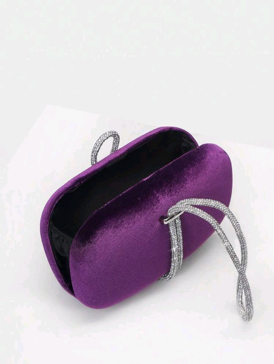 Velvet Rhinestone Handle Clutch-Purple