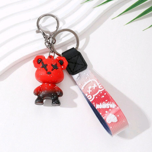 Cartoon Splatter Paint Bear Keychain-Red