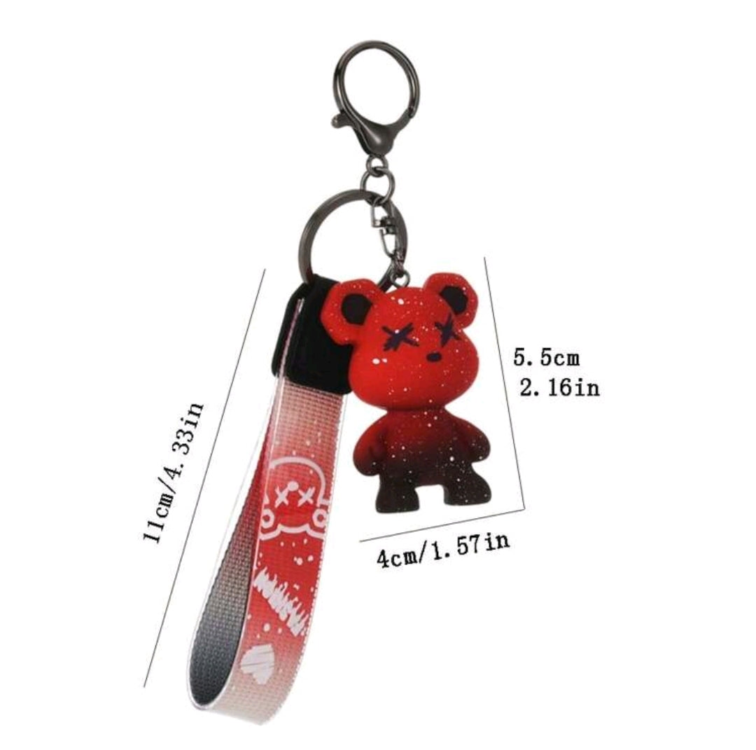 Cartoon Splatter Paint Bear Keychain-Red