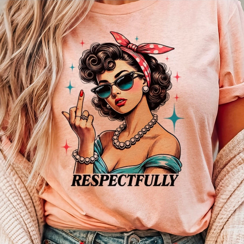 Respectfully-Retro Lady Middle Finger T-Shirt