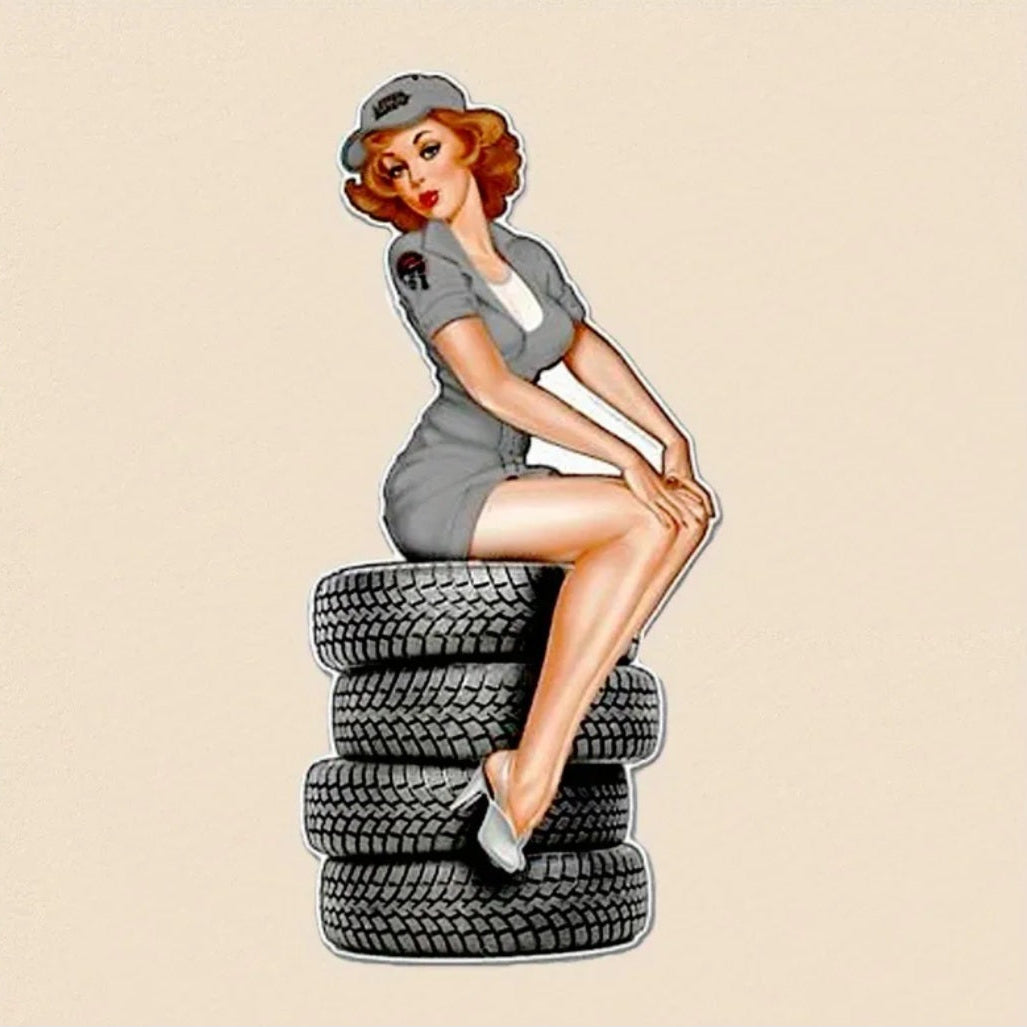 Retro Mechanic Pinup Girl Sticker