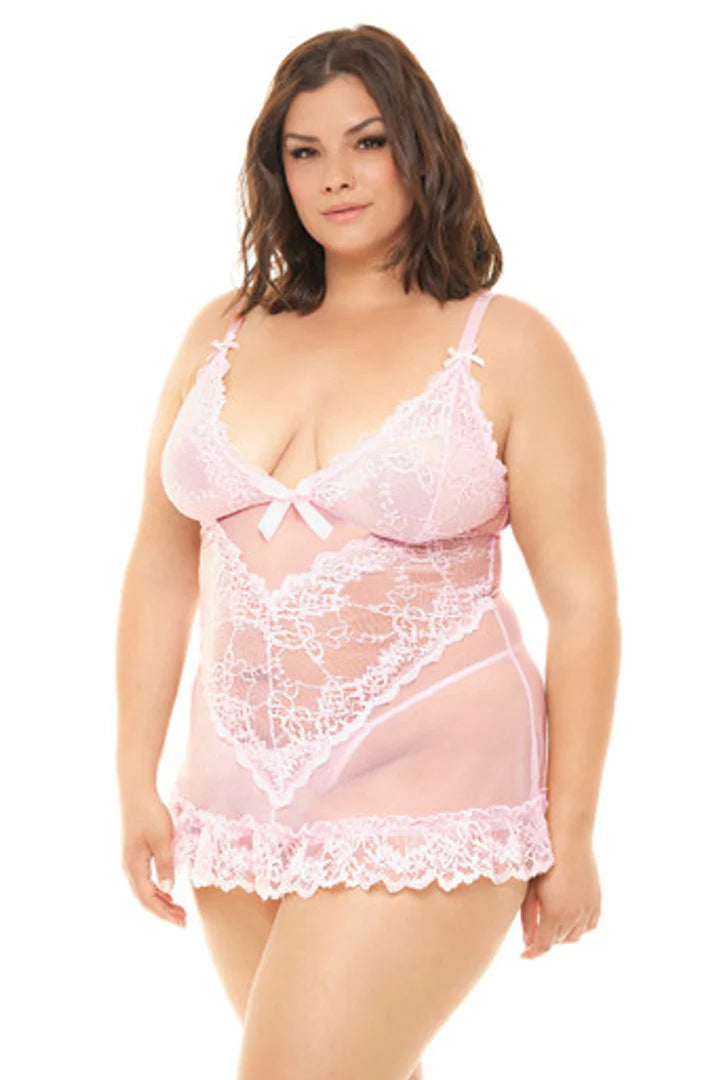 Oh La La Cheri Soft Cup Silver Babydoll with Bows and G-String