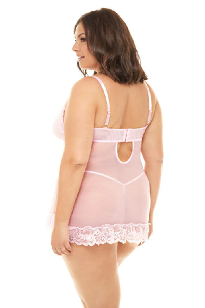 Oh La La Cheri Soft Cup Silver Babydoll with Bows and G-String