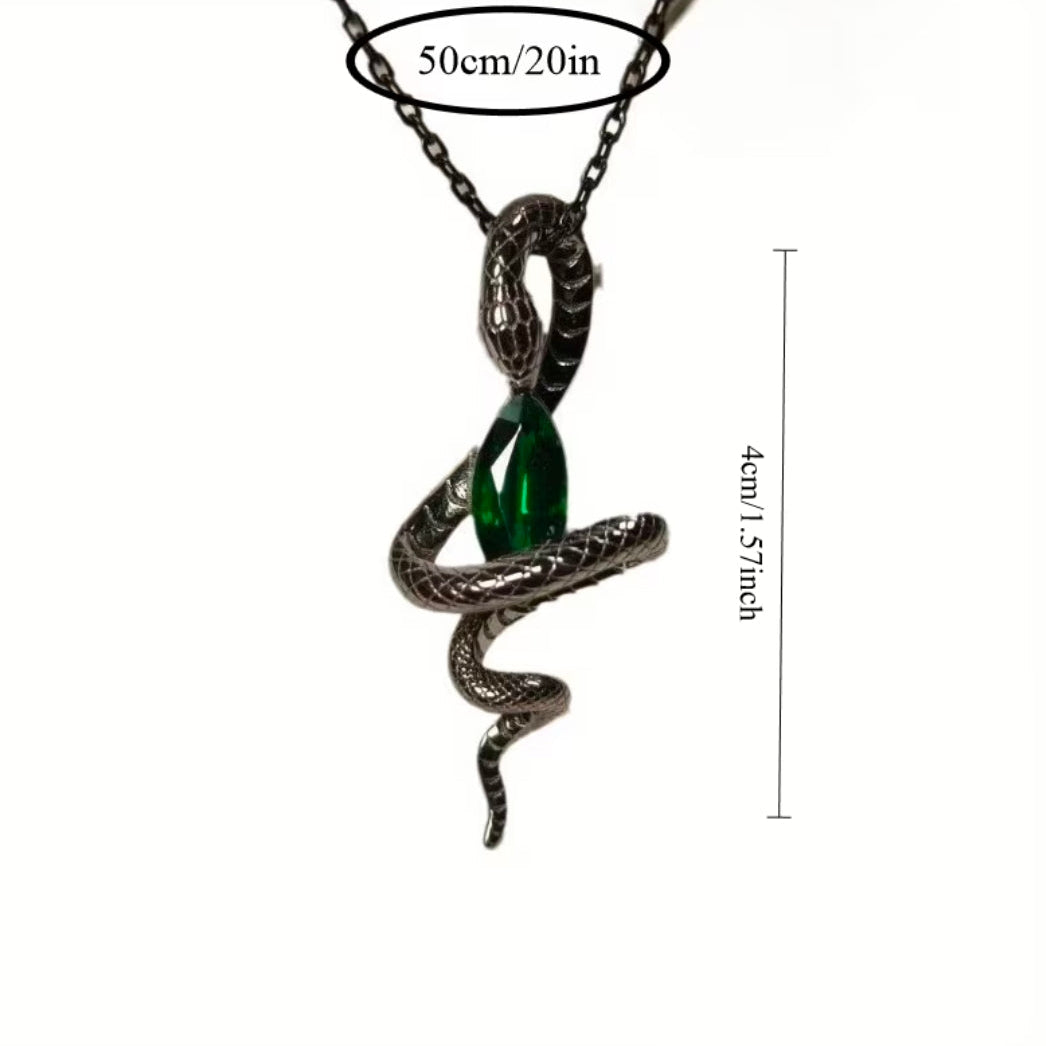 Retro Snake Shaped Necklace With Green Cubic Zirconia Center