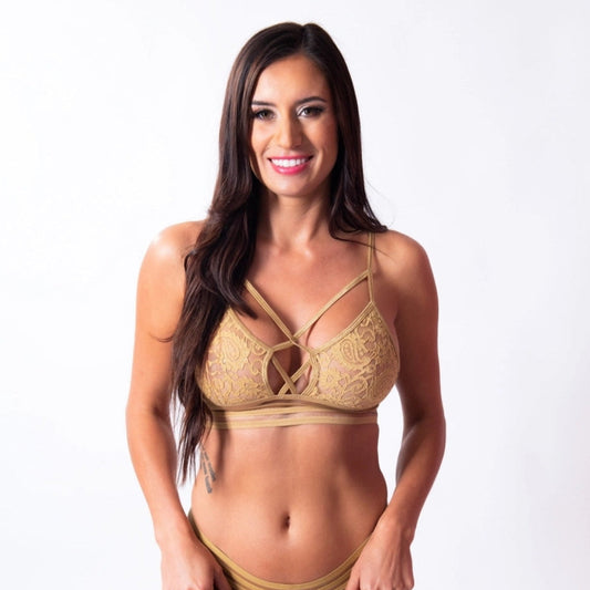 Signature X Strap Lace Bralette-Tan