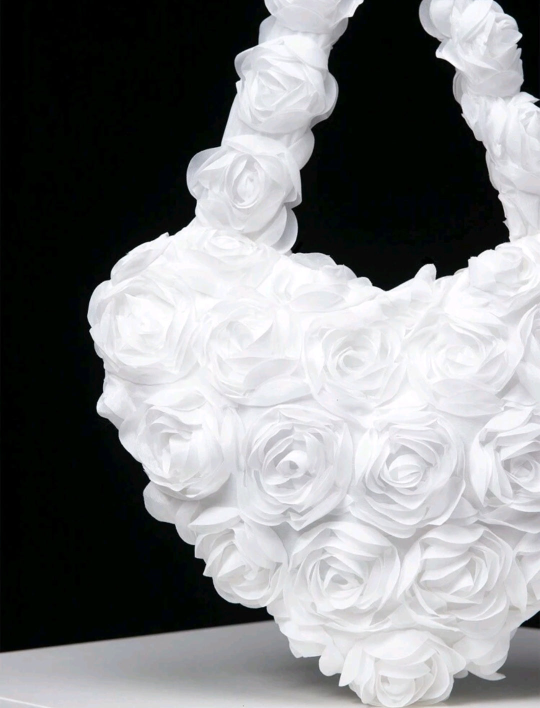 Elegant Rose Patterned Handbag-White