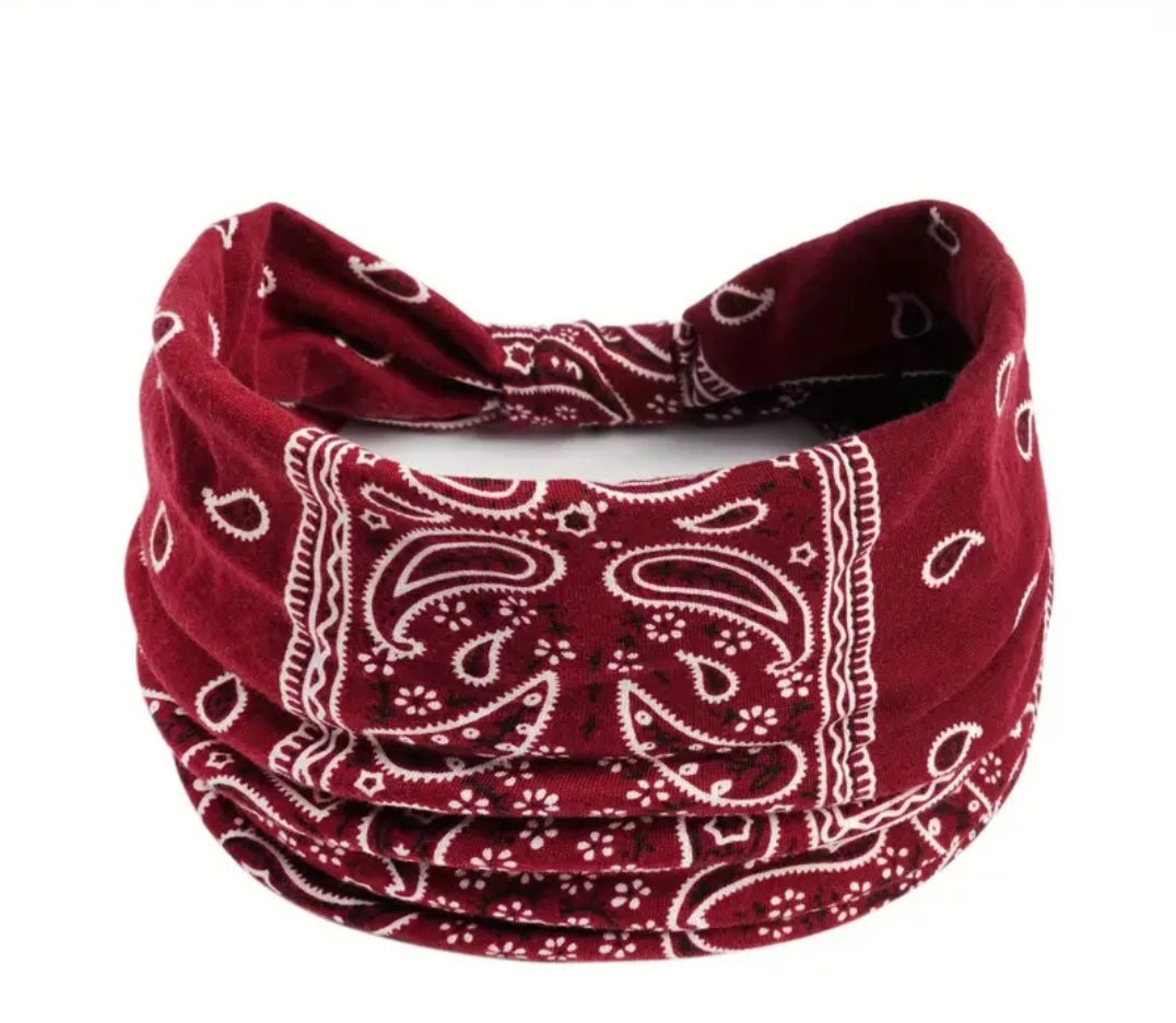 Paisley Boho Knot Hairband-Wine Red