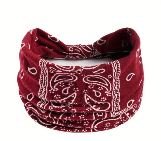 Paisley Boho Knot Headband-Wine Red