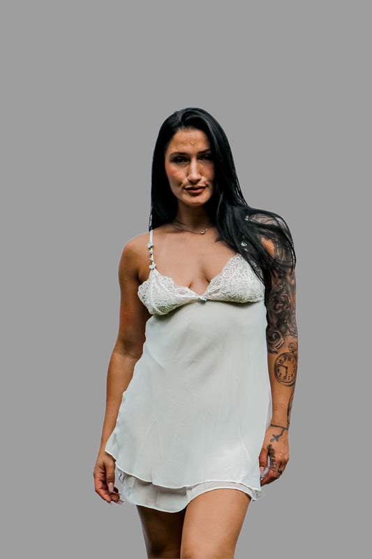 white chemise with petite flowers on straps front view